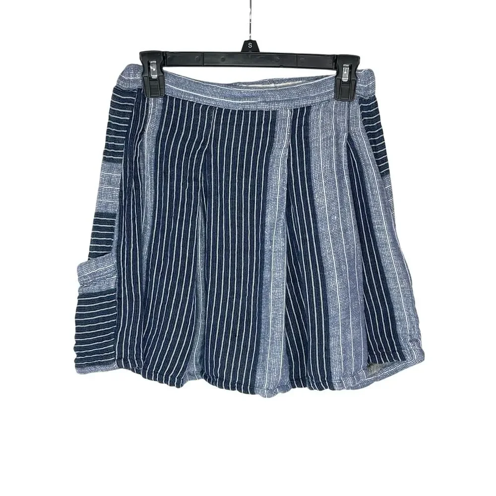 ACE & JIG Women’s Blue Linen Striped Cargo Mini Skater Skirt small